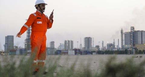 Plant operator at the Qapco petrochemical complex, located on the Mesaieed industrial site, Qatar