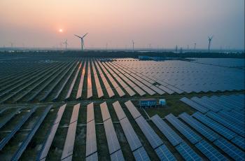 Solar panels and wind turbines in China