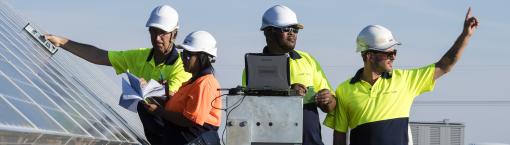 Operators at the SunPower solar plant in Prieska, South Africa.