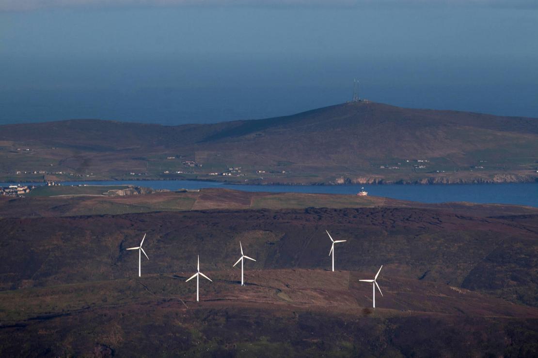 Wind turbines in the Shetland Islands in the United Kingdom