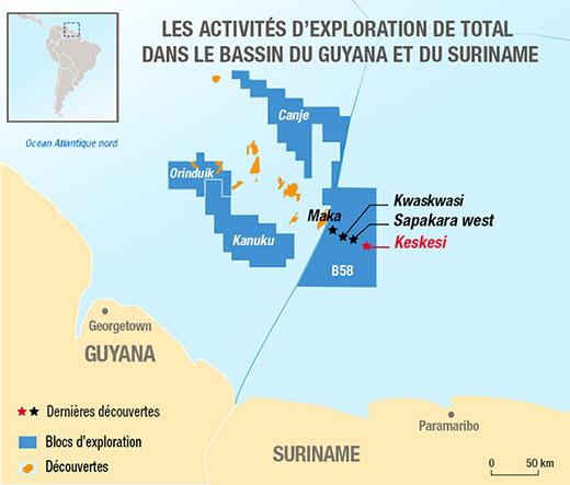Activités d'exploration de Total dans le bassin du Guyana et du Suriname